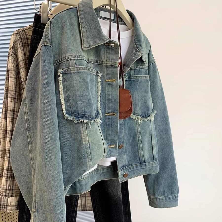 

Женская ретро джинсовая куртка с бахромой - Свободный крой, универсальный топ для весны/осени M 100-115 jin