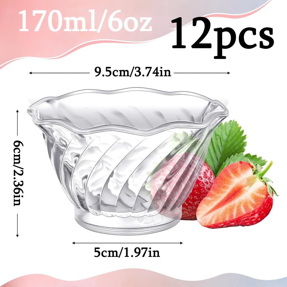

12pcs Plastic Dessert Cups 6 Oz Clear Ice Cream Sundae Tasting Bowls Mini Round Swirl Tulip Shape Party Buffet Serving Cups 12pcs Clear