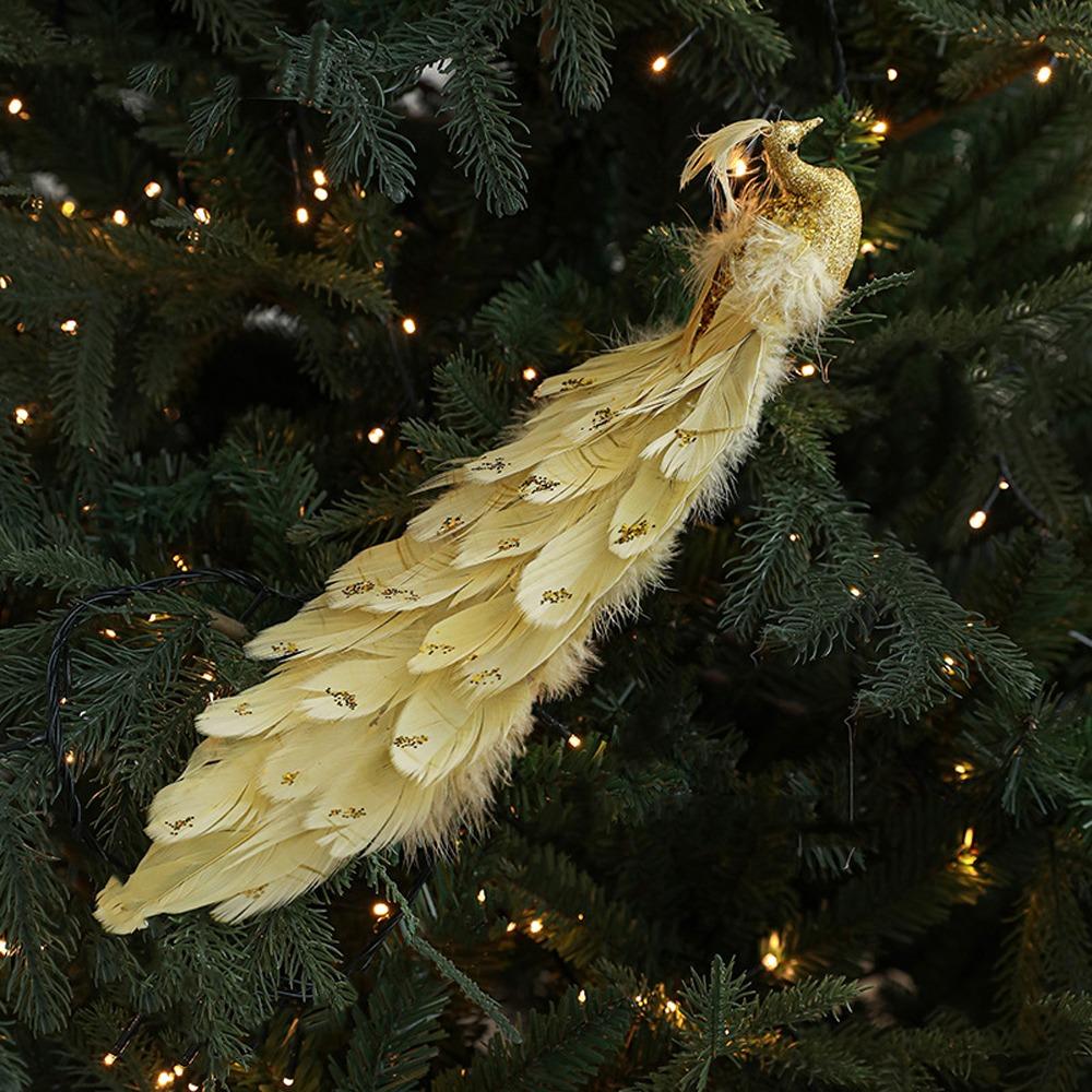 Colorful Christmas Bird Ornaments Glitter Feather Simulation Peacock  Parties Supplies
