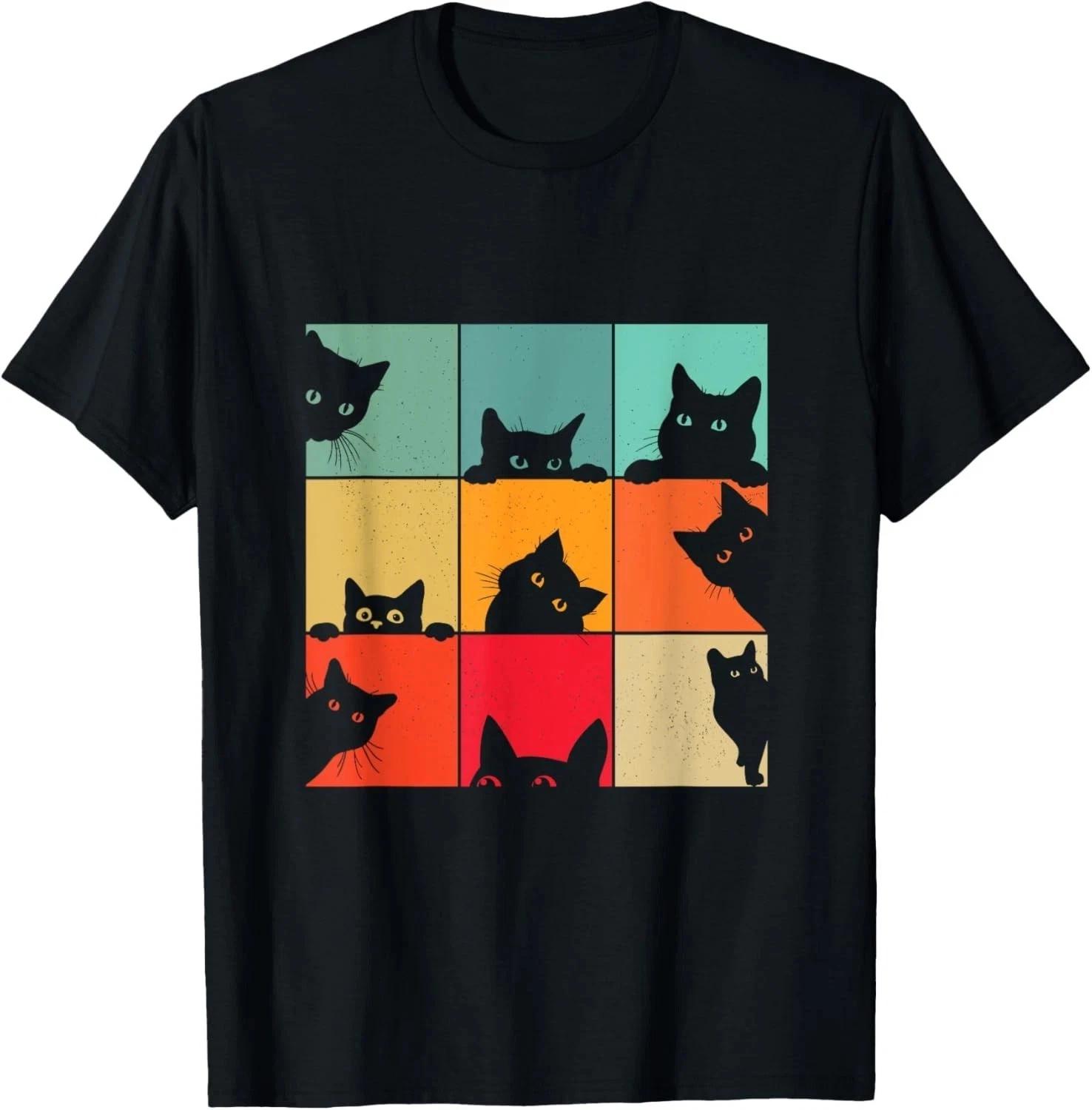 Funny Retro Vintage Curious Black Cat For Cats Lover T-Shirt S