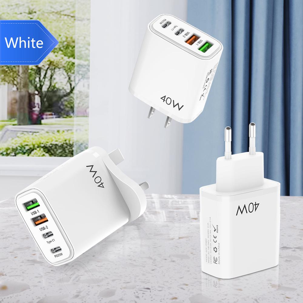 PD40W Mobile Charger: QC3.0 Fast Charging, 2U+2C Multi-Port, EU/UK Standards