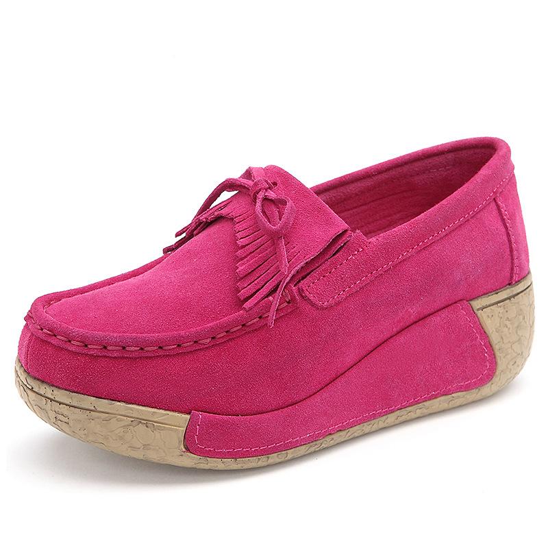 Cow Suede Women Wedge Heels Fashion Macrame Platform Shoes Elegant Middle-aged Mother Shoes Slip-on Loafers