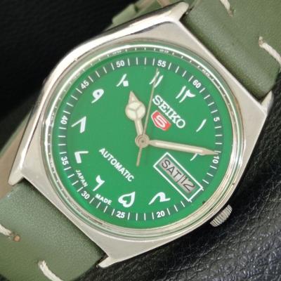 Seiko 5 AUTOMATINIS 6309A JAPONIŠKAS VYRIŠKAS VINTAGE ŽALIAS CIFERBLATAS su ARABIŠKAIS SKAIČIAIS laikrodis a701549-5