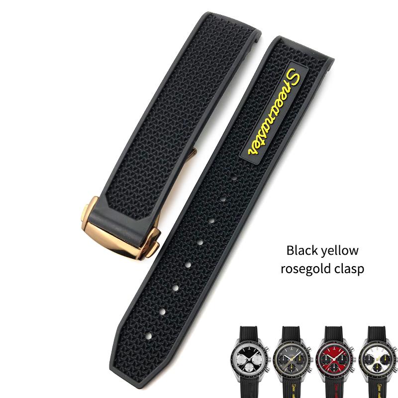 20mm 21mm 18mm 19mm High Quality Rubber Silicone Watchband Fit for Omega Speedmaster Watch Strap Steel Deployment Buckle