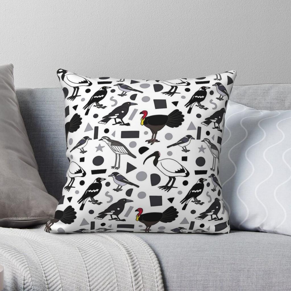 Monochrome Birds Of Brisbane Square Pillowcase Polyester Linen Velvet Printed Zip Decorative Pillow Case Sofa Cushion Cover