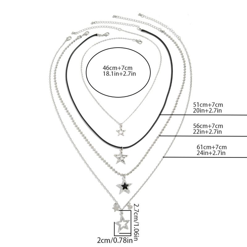 Fashion Metal Star Pendant Necklace For Women Punk Hip Hop Silver Color Multi Layered Pentagram Tassel Necklace Y2K Jewelry Gift