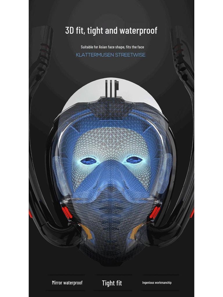 Vollgesichts-Doppelrohr-Trockenschnorchel- und Tauchmaske für Erwachsene