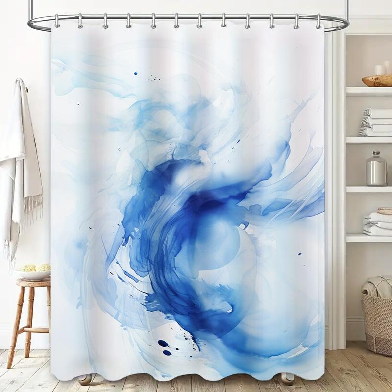 Modern Blue Watercolor Shower Curtain for Bathroom Decoration Extra Long Size