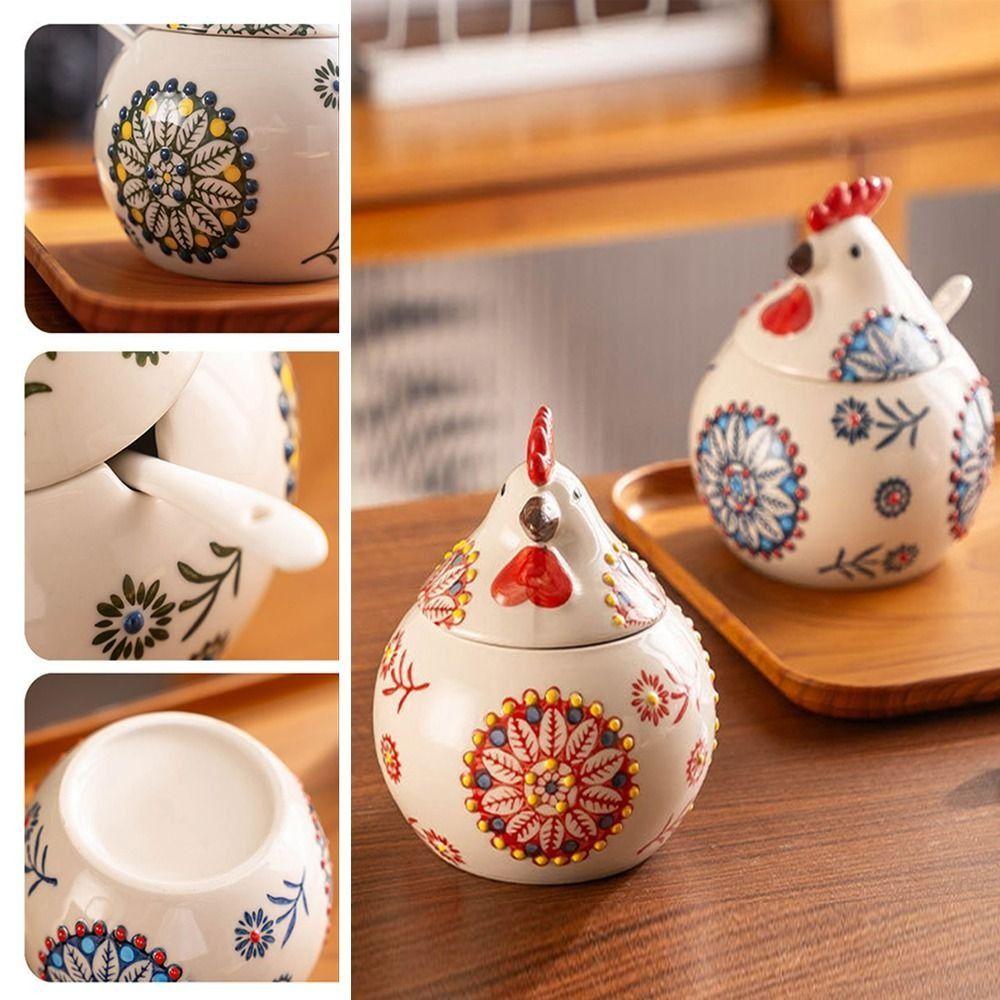 Household Rooster Ceramic Spice Jars Creative Porcelain Condiment Pot  Kitchen Decor