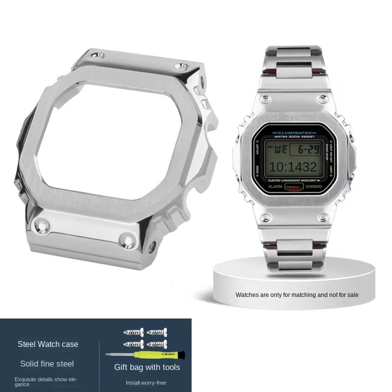 DW-5600 Stainless Steel Watch Strap Case For G-SHOCK Casio DW5600 GW-B5600 GW-M5610 DW5600 Modified Red Bottom Bezel Watchband 5600 Series