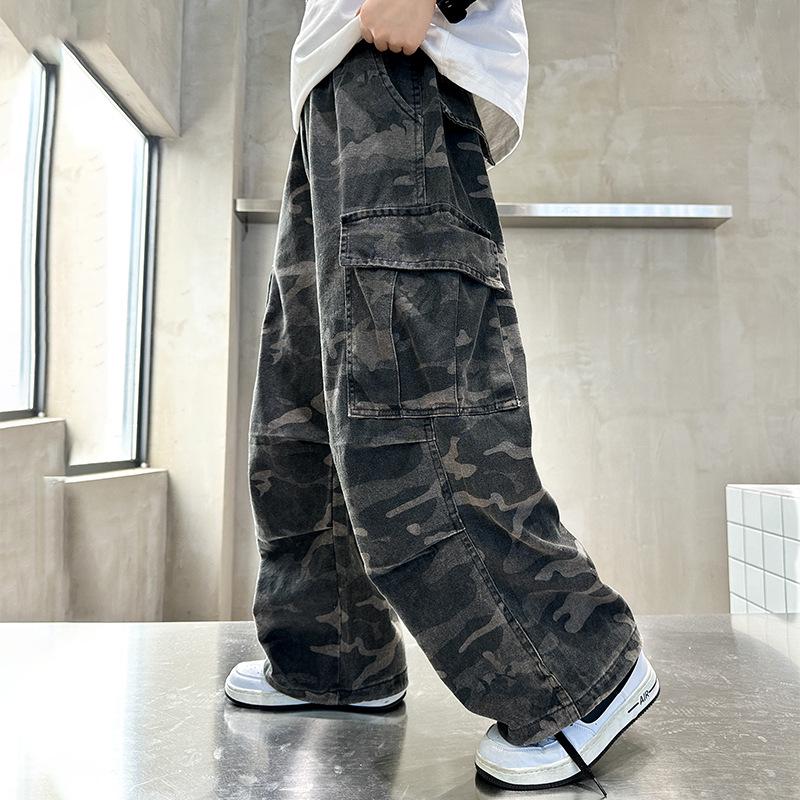 Boys' Cool Camo Pants - 2026 New Style, Straight Loose Fit, Versatile Autumn Wear