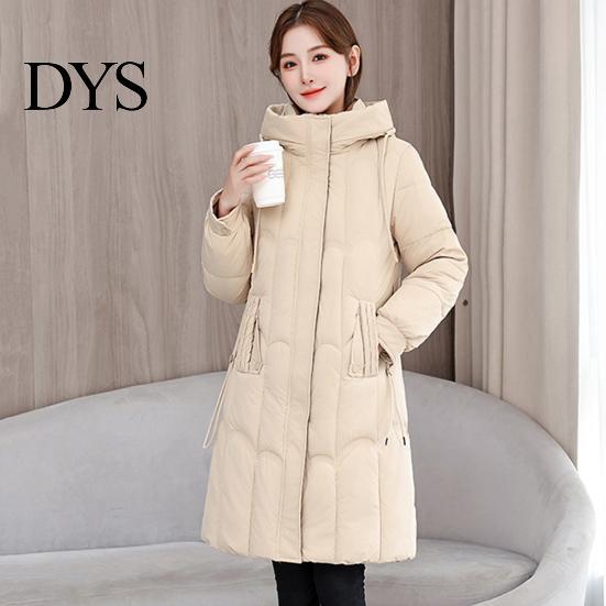 Multiple Pocket Cotton Jacket Lady Winter Down Coat Thickened Padded Hooded Pockets Zipper Closure Knee Mid-length Length Windproof Heat Retention