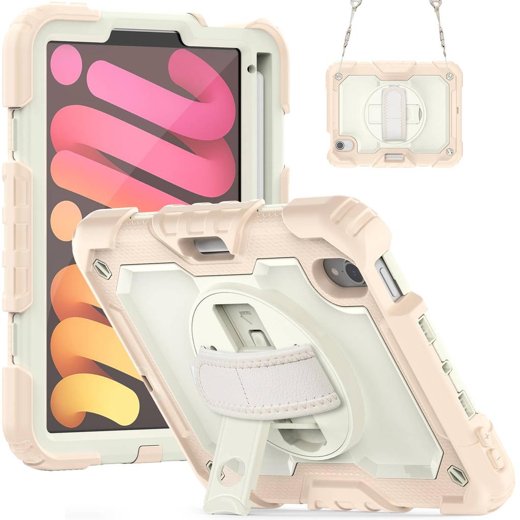 Case for IPad Mini 7 (A17 Pro)2024/ Mini 6 8.3'' with Screen Protector Pencil Holder [360 Rotating Hand Strap] &Stand Shockproof