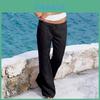 Women Long Linen Trousers With Comfortable Loose Fit And Elegant Straight Style In Classic Black And White Colors