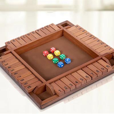 Shut The Box Dice Board Game Wooden Flaps & Dices Game 4 Players Pub Bar Party Supplies Family Entertainment For Kids & Adults