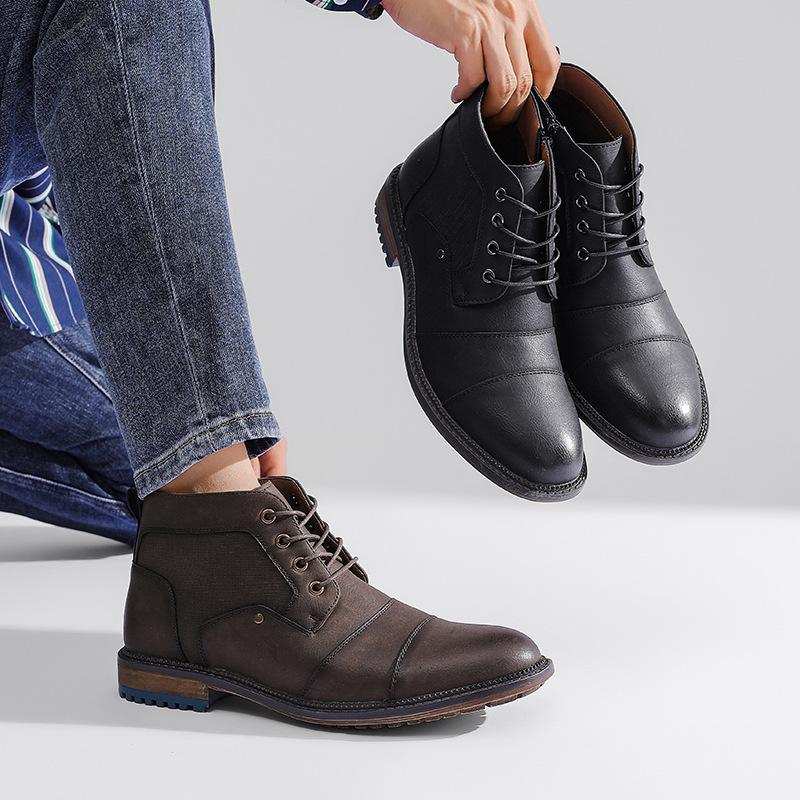 Large Size Men's Leather Boots Fashionable Retro Short Boots European Size Tooling Short Boots Foreign Trade Help Martin Boots Men's Independence
