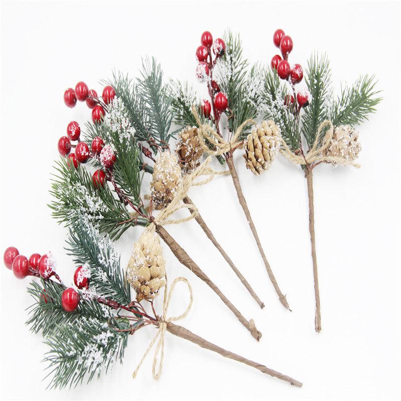 Snowflake Series Bell Beads Bouquet: Christmas Red Bean & Pine Decoration