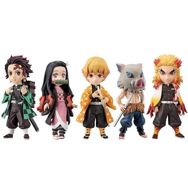 5 Pièces/Ensemble Figurine d'Action Anime Demon Slayer Jouets Dessin Animé PVC Kamado Tanjirou Kamado Nezuko Modèle Poupée Jouet Cadeau Pour Enfants
