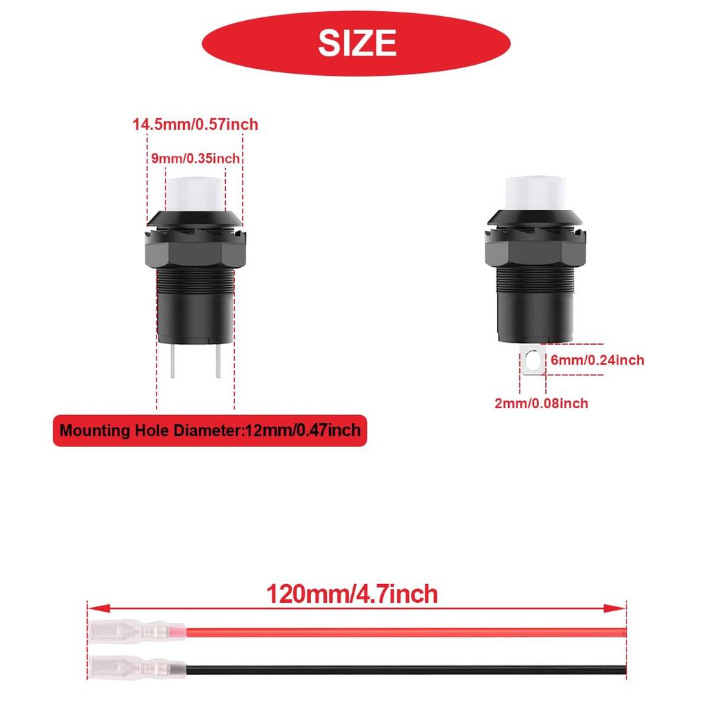 MKBKLLJY 12Pcs White Mini Self Lock On Switch AC 250V 1.5A 125V 3A 2Pin