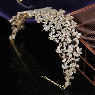 Folhas Design Vintage Mulheres Casamento Acessórios de Cabelo de Noiva Festa Tiaras e Coroa Zircônia Cúbica BC5170 Corona