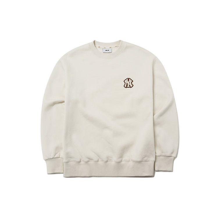 MLB New York Yankees, Basic Logo Thickened And Fleece Lined Crew Neck Pullover Sweatshirt Winter Unisex Ivory White 3AMTB0716-50CRS