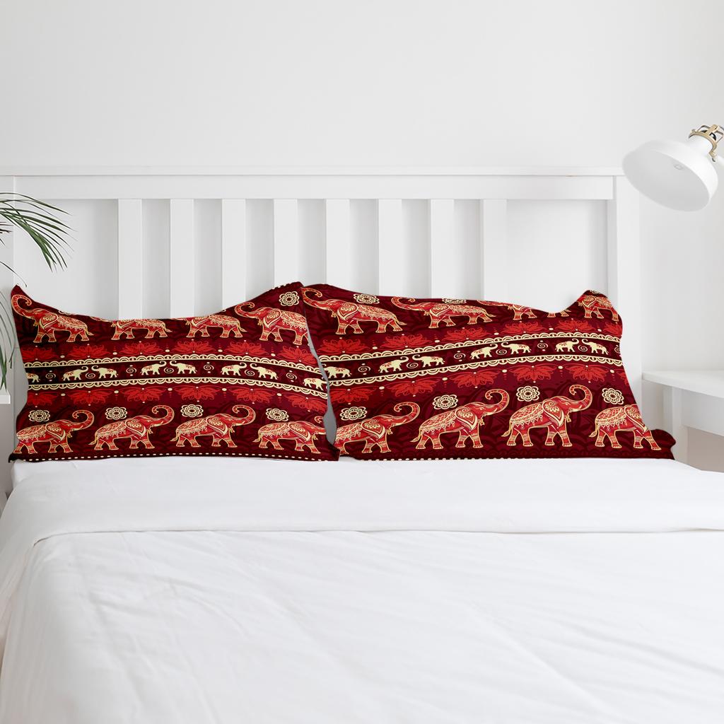 Indien Tier Elefant Blume Bettwäsche Set 3-teilig Bettbezug Kissenbezug Kinder Erwachsene Steppdeckenbezug Doppelbett-Set Heimtextil