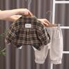 Boys' Long Sleeved 3-piece Set, Children Aged 0-5 Years Old Checkered Jacket+white Printed T-shirt, Casual Pants