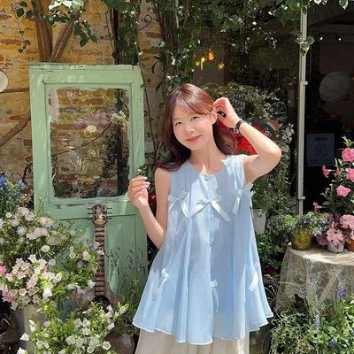 Cute Summer 2026 Fluffy Patchwork Bowknot Vest - Sleeveless Camisole for Women