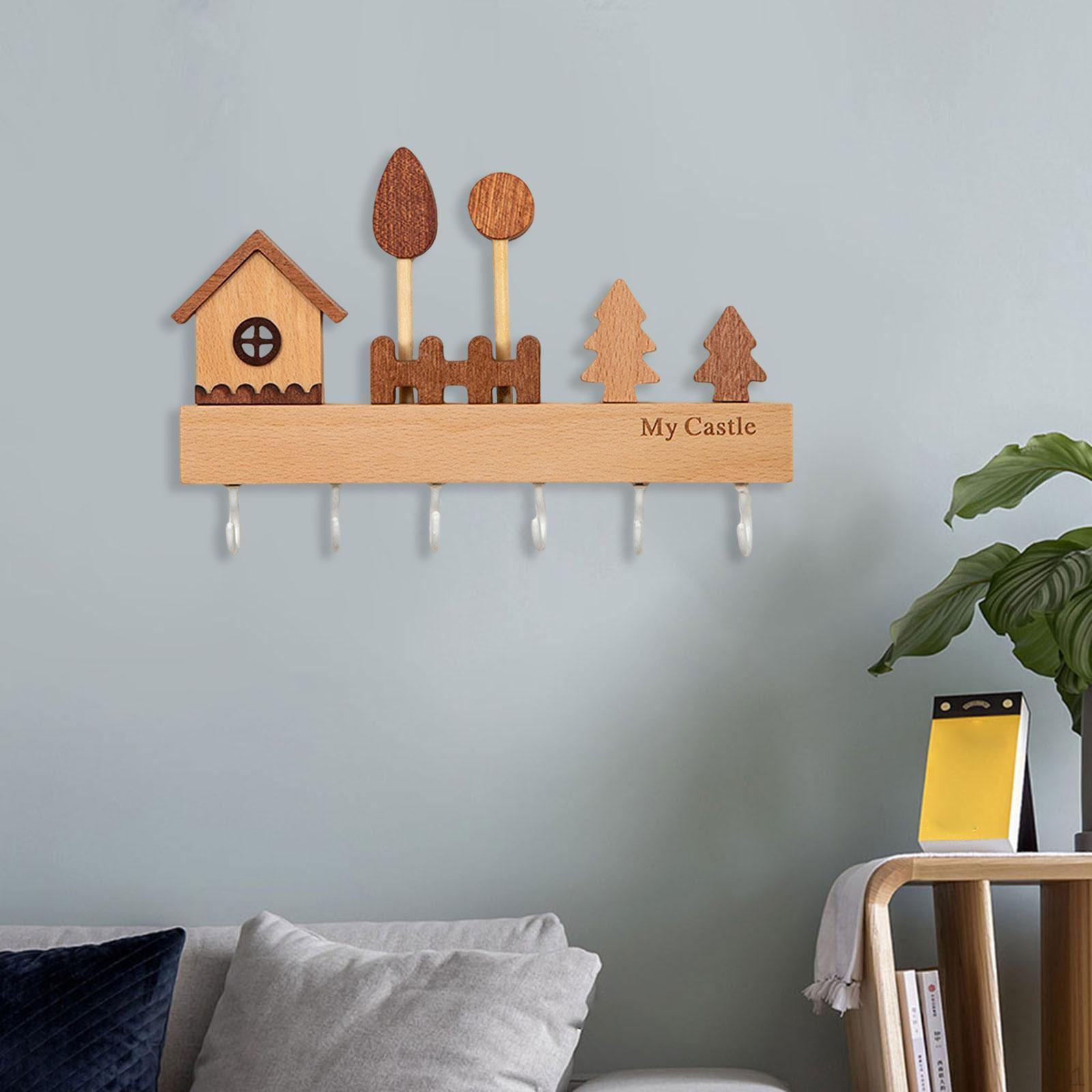 

Деревянный держатель ключей 6 крючков прочный многоцелевой декоративный деревенский крючок для хранения бежевый