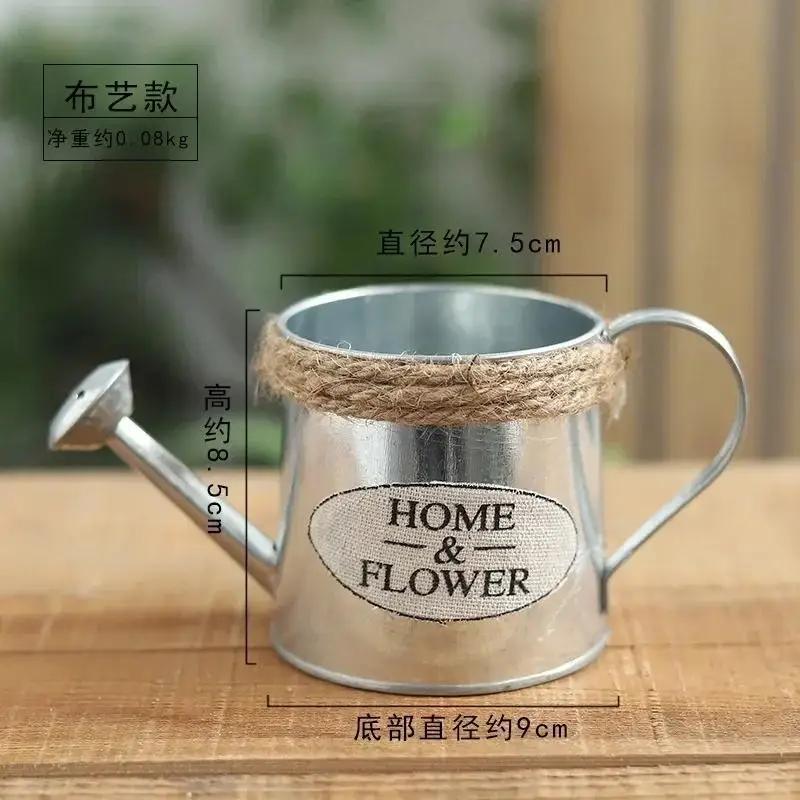 Creative Retro Small Iron Watering Can Garden Ornaments Flowerpots Home Decoration Bucket Pots for Flowers Plant Accessories
