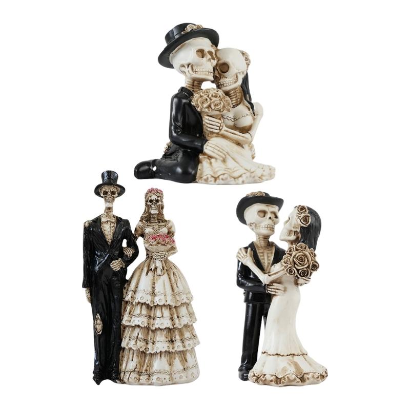 Skeleton Couple Figurine - Romantic Gothic Halloween Decor Resin Statue for Home, Desk, Yard, Party & Day of the Dead