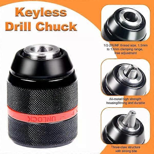Keyless Drill Chuck for Milwaukee M18 - 1/2\"-20UNF Mount, 1.5-13 mm Self-tightening Metal Replacement Chuck