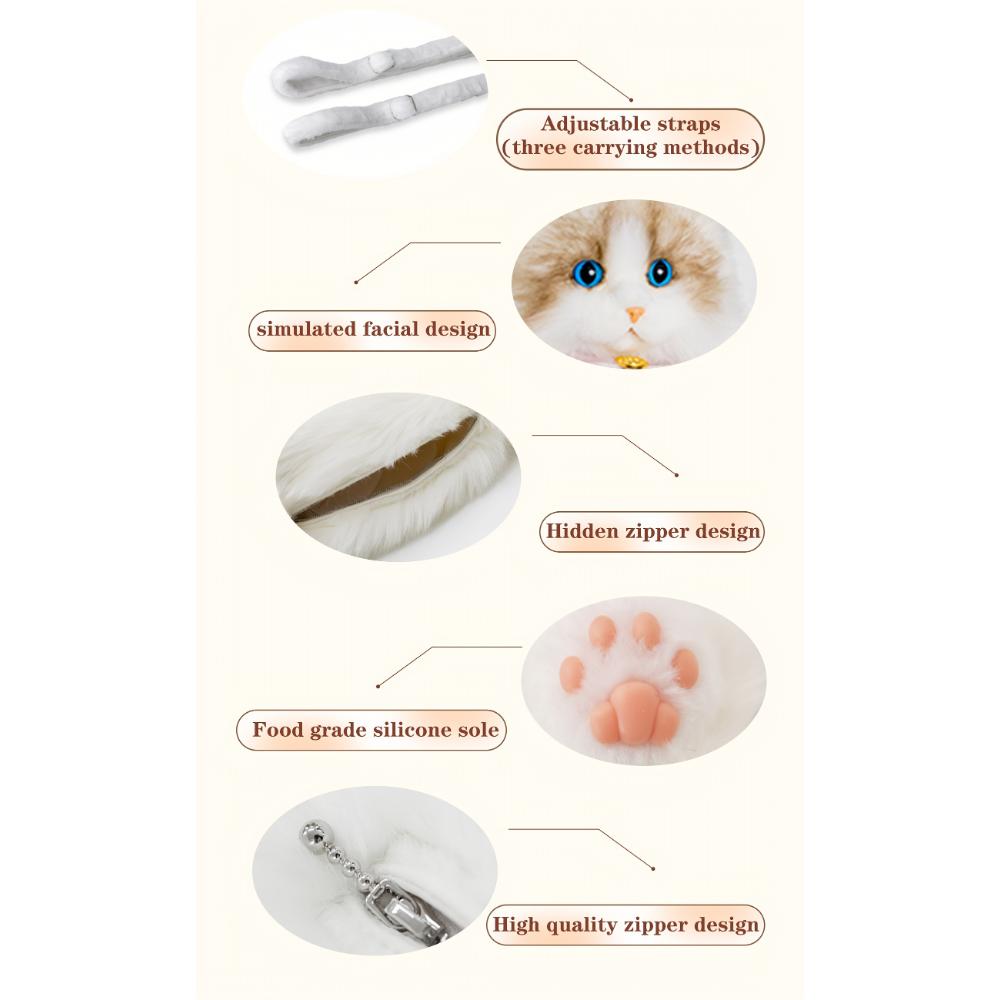 Handmade Unique Ragdoll Cat Shape Backpack Plush Animal Cat Realistic Fashion Gifts for Girls and Cat Lovers Christmas Gifts Valentine's Day Gifts