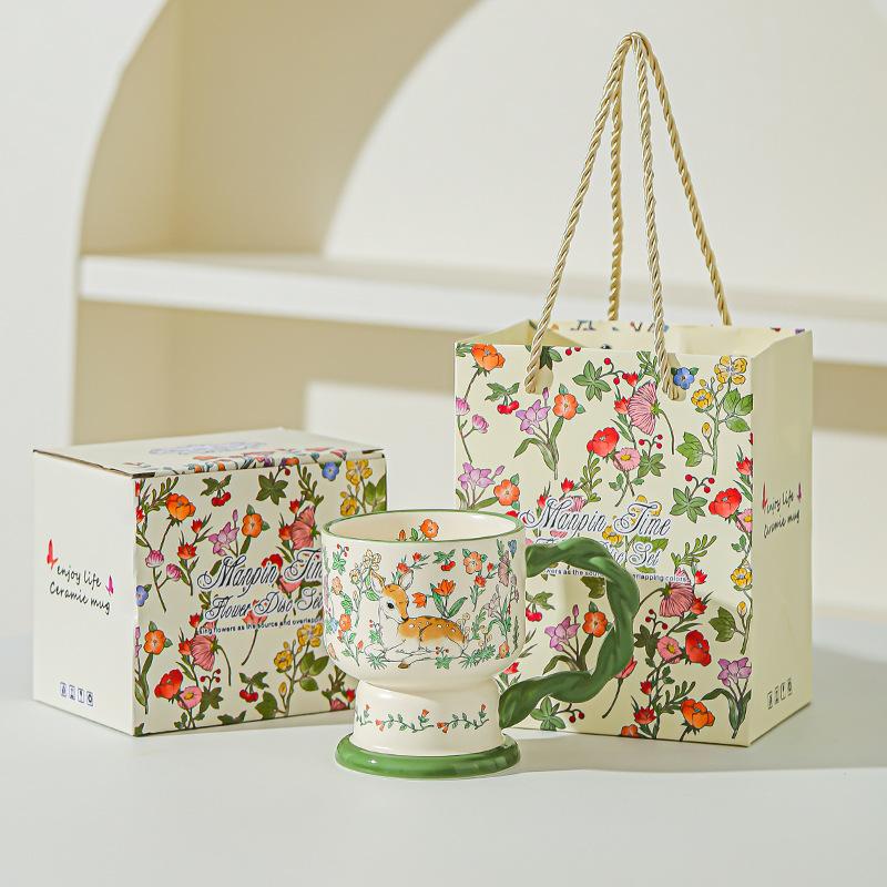 Creative Floral Ceramic Mug for Women with Exquisite and Beautiful Birthday Gifts for Best Friend Coffee Cup Drinking Water Cup