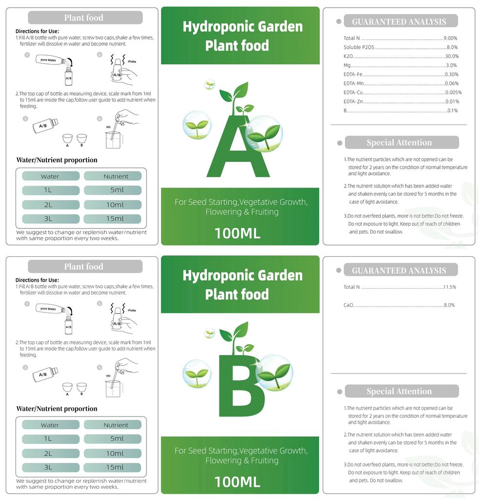 2/4pcs/Box General Hydroponic Nutrient Plant Fertilizer A and B Solution Kit for Vegetable Fruit Flower Plant Growing Nutrients