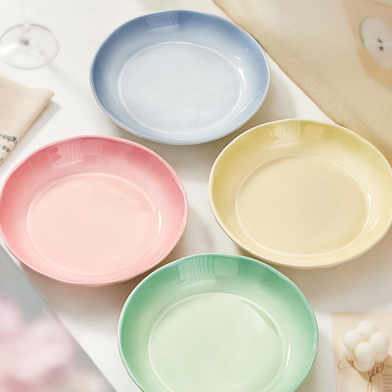 Household Ceramic Plate 8 Inch New Cream Wind Gradient Children Adults Dishes Round Underglazed Colour Deepen Dining Tableware