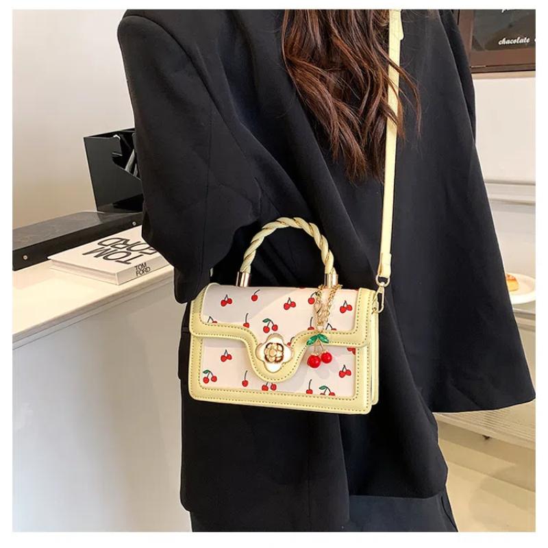 Sweet Cherry Square Chains Crossbody Bags for Woman Luxury Designer Brand Handbags Shoulder Bag New Female Black White HandBag