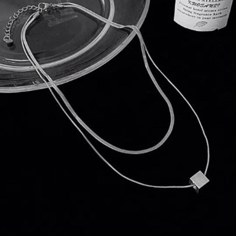 Stacking and Wearing Type Double Layer Geometric Titanium Steel Pendant Necklace for Women Charm Clavicle Chain Fashion Jewelry