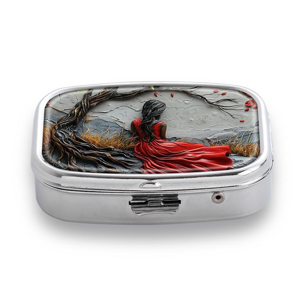 Portapillole Portatile con 2 Scomparti, Mini Custodia Organizer in Metallo per Medicine, Carino Contenitore Stampato per Pillole, Vitamine, Gioielli, Viaggio, Uso Quotidiano