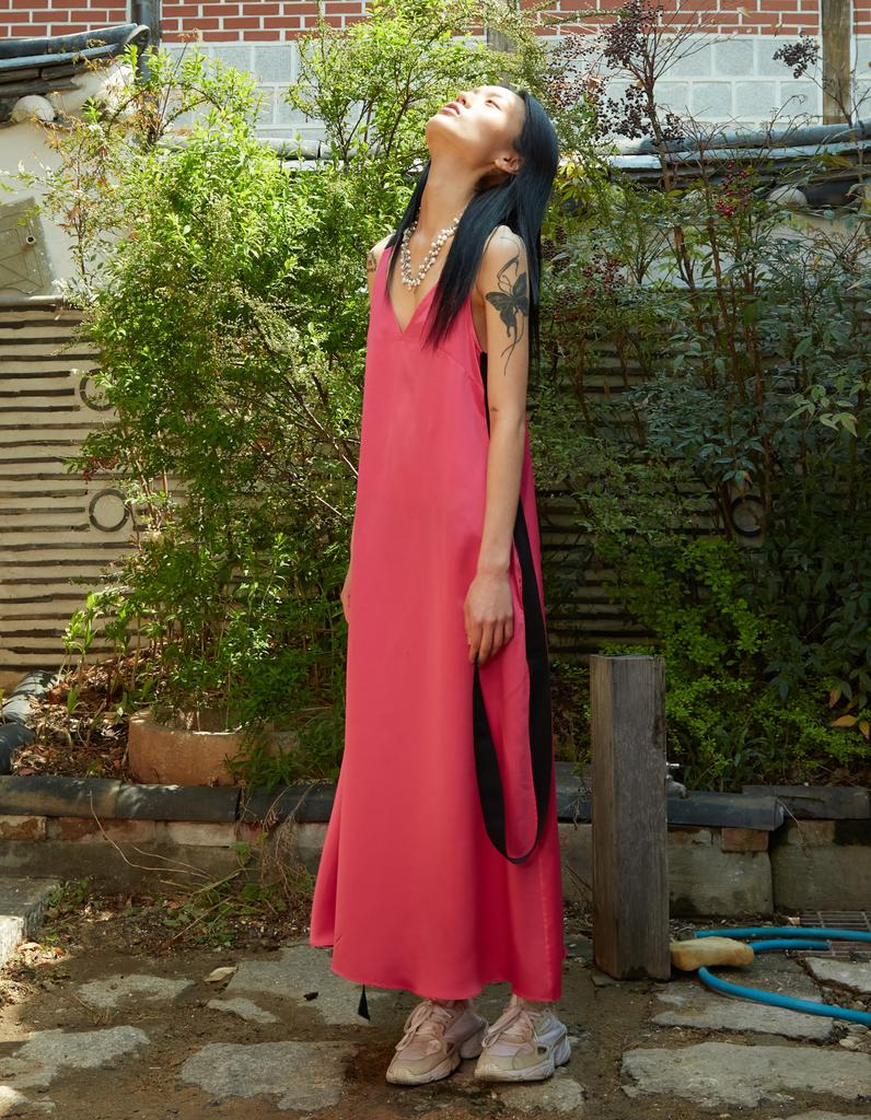 WARDOG Ribbon Long Dress Fuchsia Pink