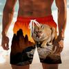 Men's Classic Retro Wild Animal Print Casual Shorts - Eagle Cougar Polar Bear Tiger Rhino Print Beach Shorts For Summer Vacation