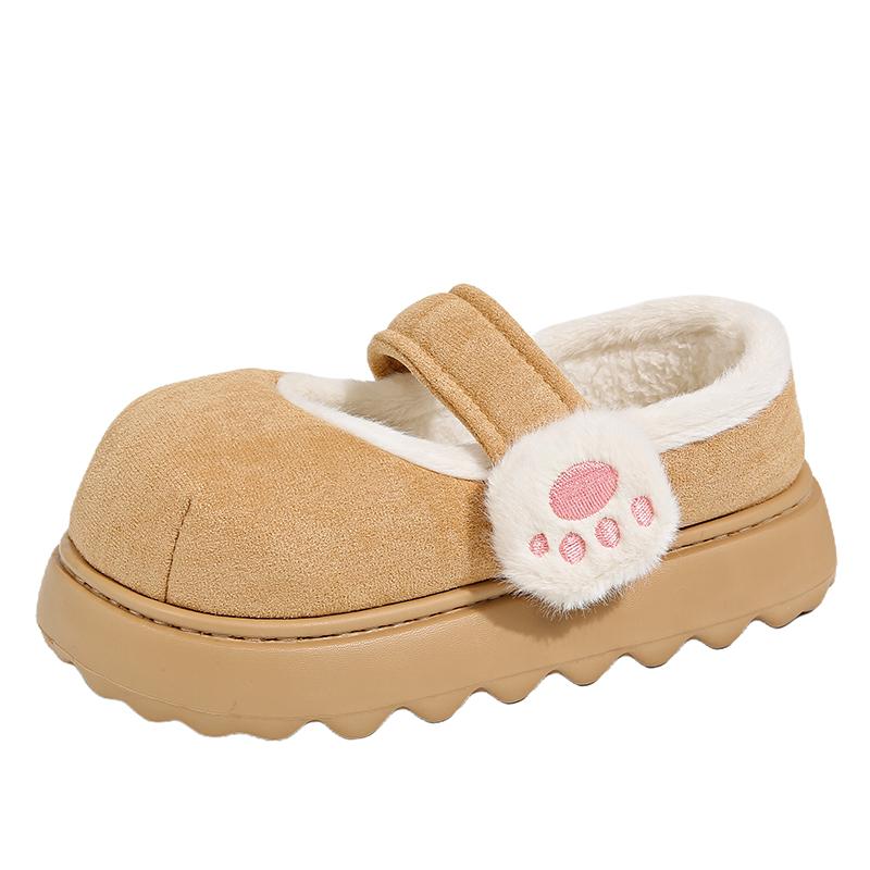 Fashion Cat Claw Cotton Slippers Women Thick Soled Anti Slip Warm Cotton Shoes Winter Students Mary Jane Women's Shoes Outdoor Wear
