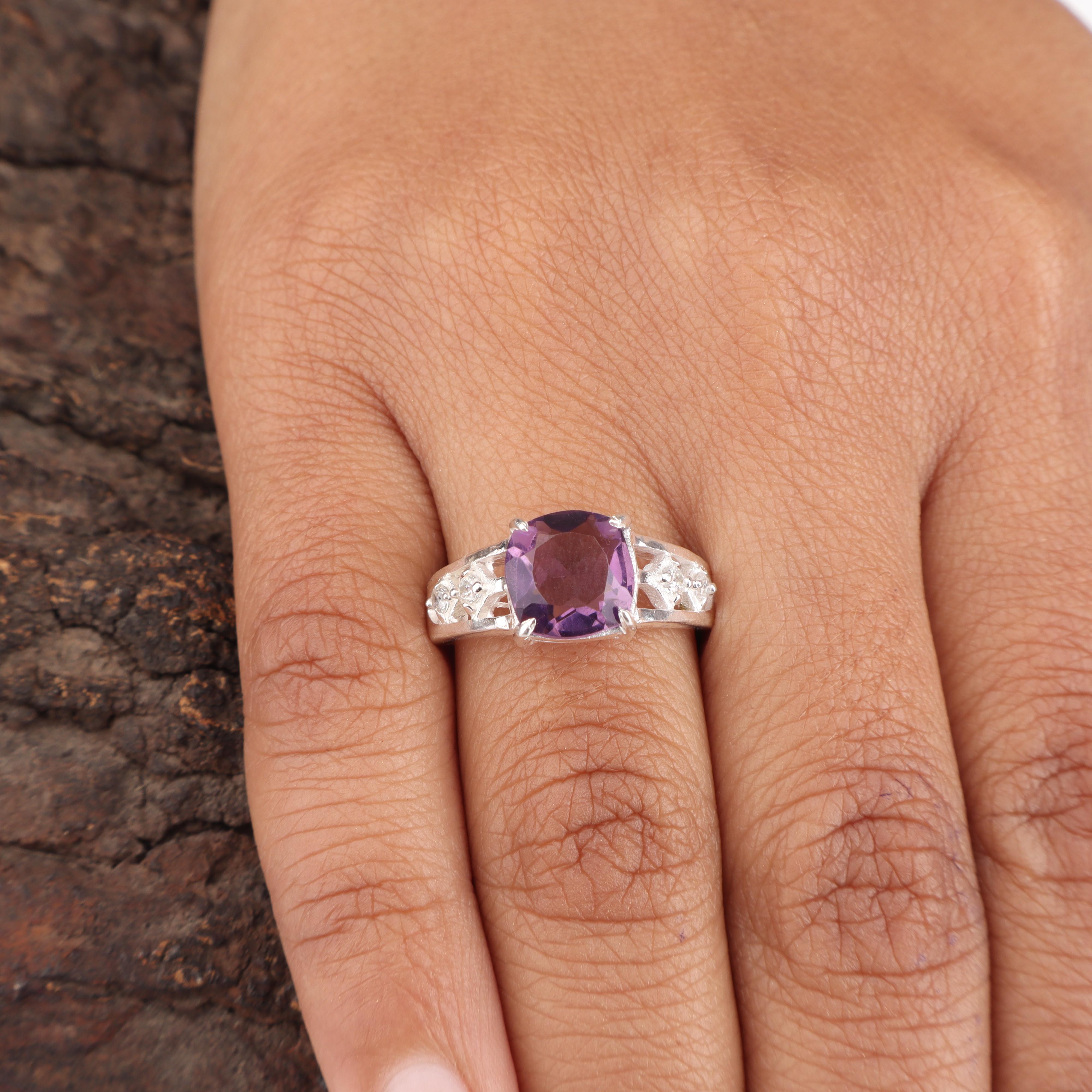 

Amethyst Gemstone 925 Sterling Silver Jewelry, Cushion Cut Amethyst Ring For Women, Designer Zircon Ring For Women CZR-15-10 4
