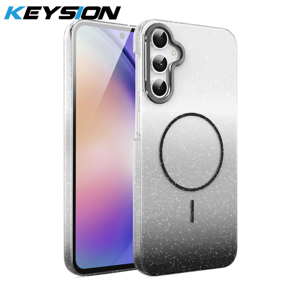 

KEYSION Luxury Gradient Glitter Magnetic Phone Case for Samsung Galaxy A54 5G A34 A24 A14 Transparent Hard PC Shockproof Cover for Samsung A54 5G чорний
