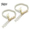 Light Luxury Curtain Decor Deer Head Tieback, Faux Pearl Beaded Stretch Holder, Decorative Holders Adjustable Holdback for Bedroom Living Room Window