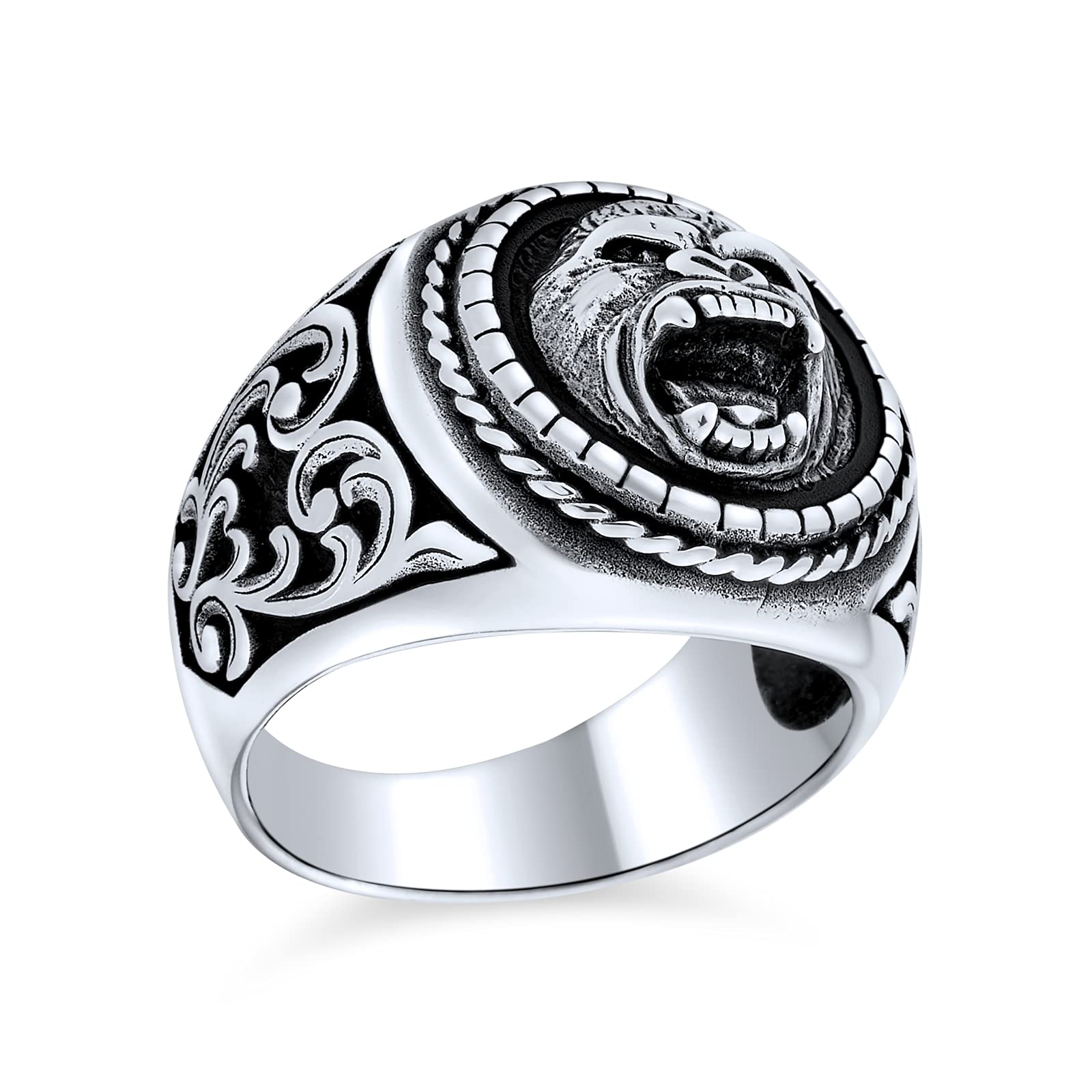 

925 Silver Oxidized Vintage Style King Kong Gorilla Engraving Handmade Made in Turkey Ring Size 20 [Bling Jewelry] Men s