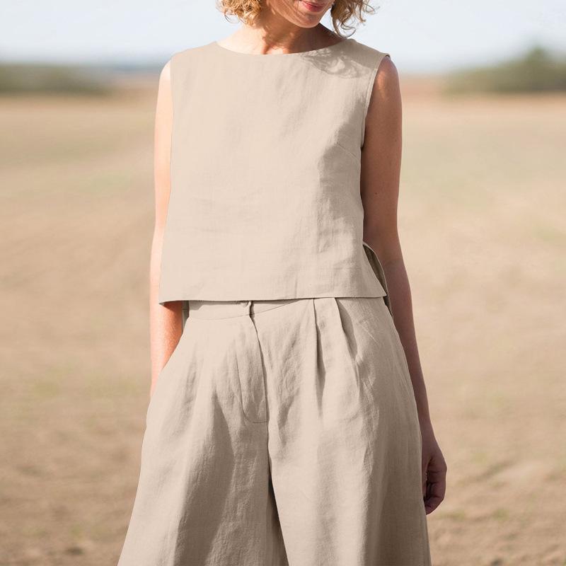 2023 Plus Size Women's Retro Chinese Style Cotton Linen Pants Set - Casual Loose Long Sleeve Solid Color
