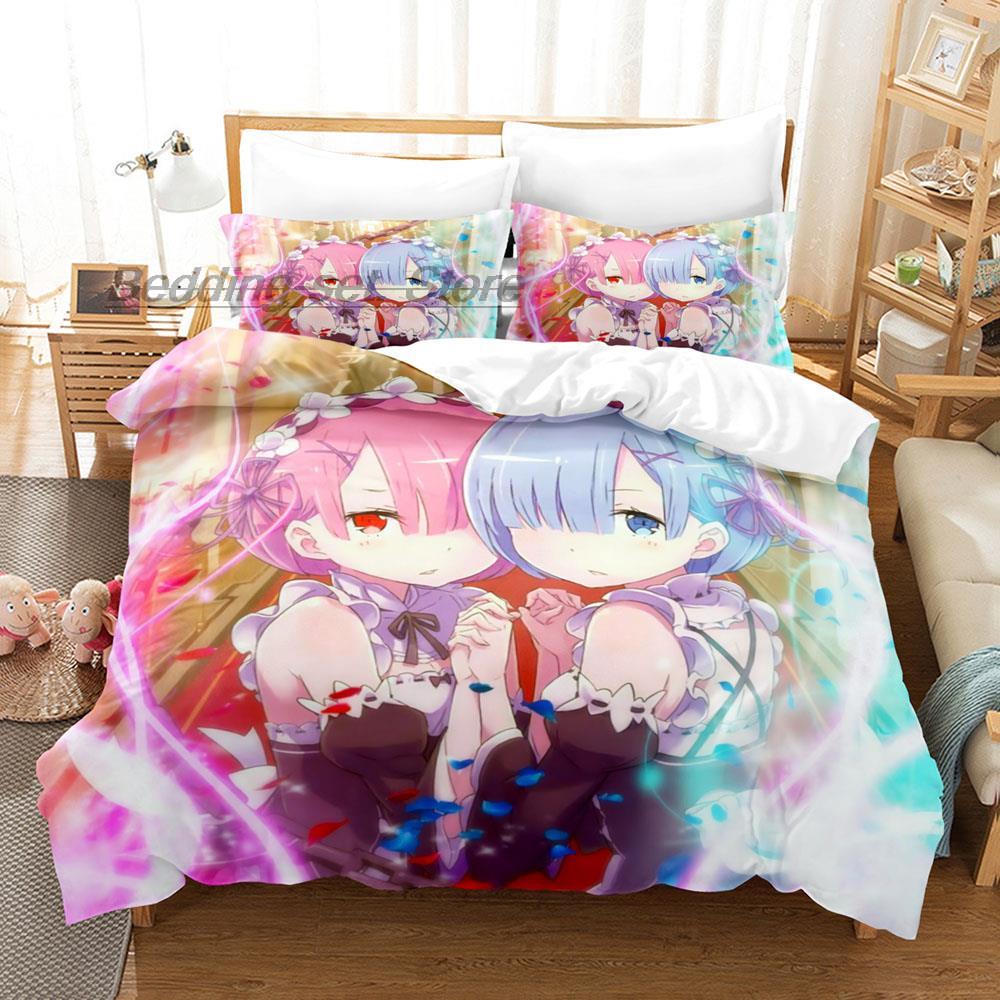 Re Zero Bedding Set Single Twin Full Queen King Size Bed Set Aldult Kid Bedroom Duvetcover Sets 3D Print Anime Bed Sheet Set