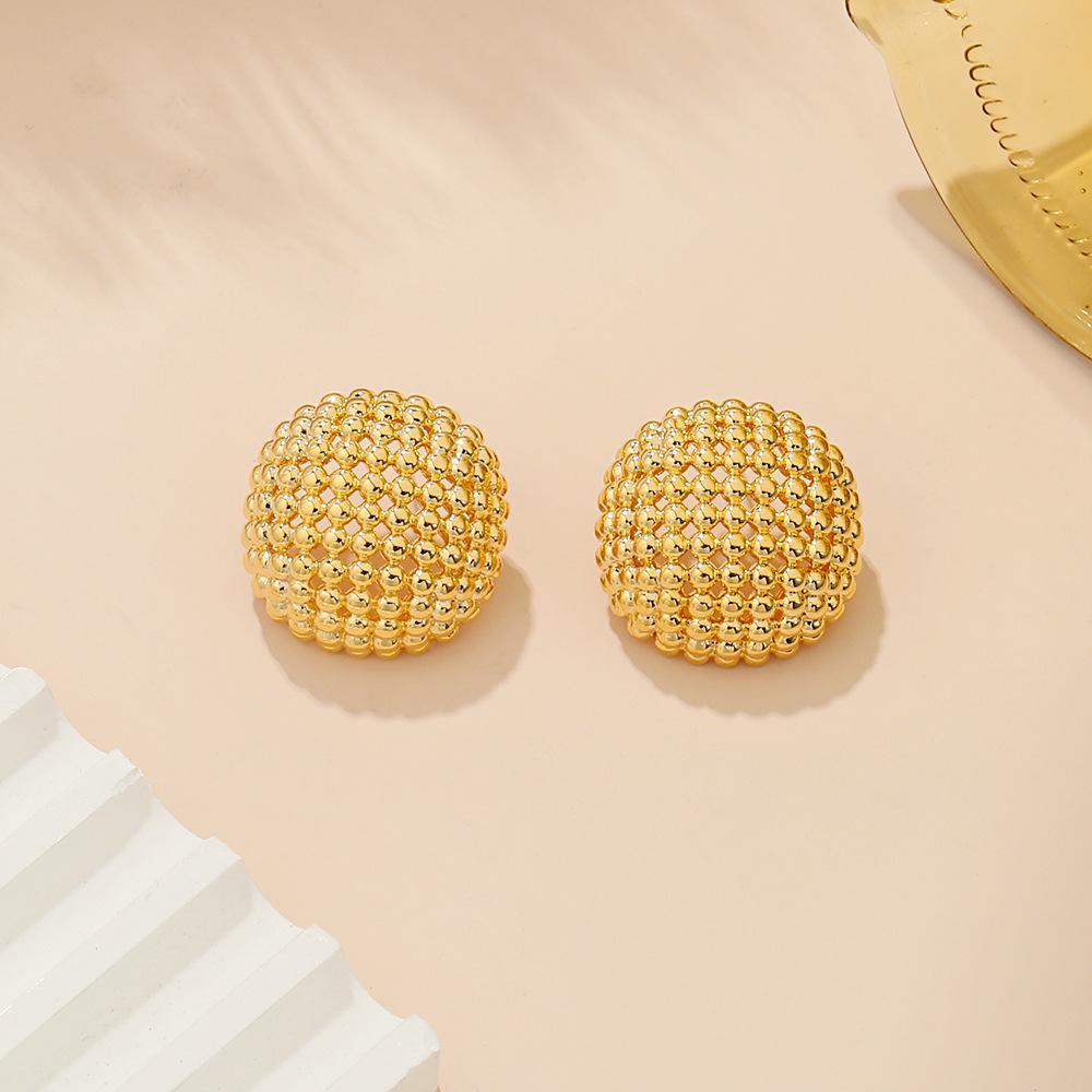 18K Gold Plated Hollow Round Ball Stud Earrings - European & American High-End Light Luxury Design