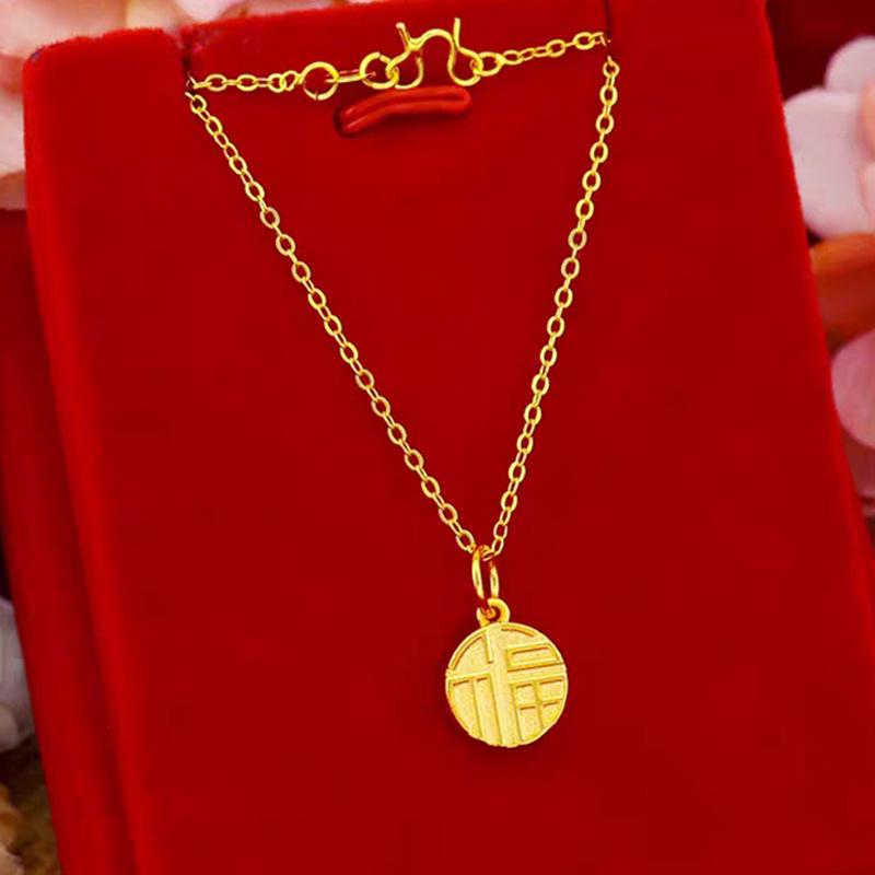 Vietnamese Gold-Plated Copper Fu Character Pendant Necklace for Women